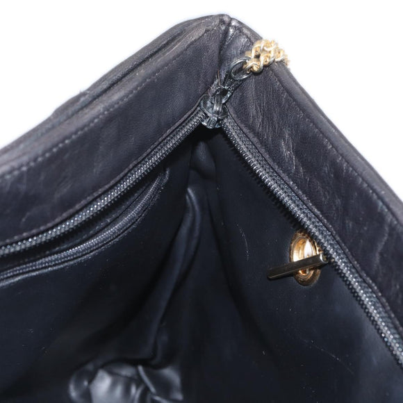 BALLY Chain Shoulder Bag Leather Black Gold Auth BA9129