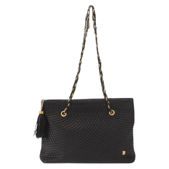 BALLY Chain Shoulder Bag Leather Black Gold Auth BA9129