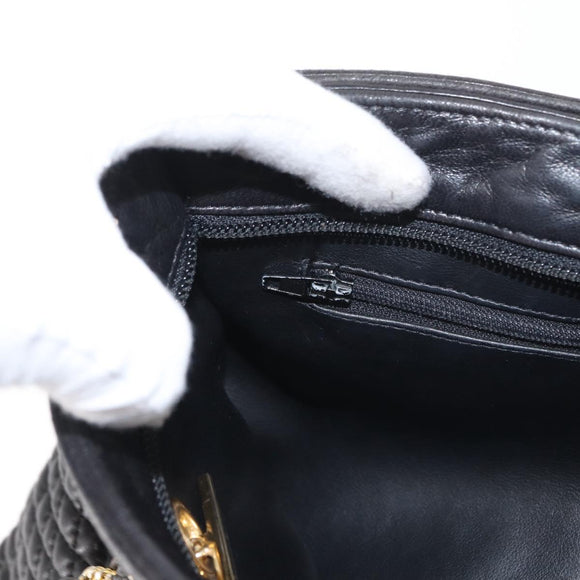 BALLY Chain Shoulder Bag Leather Black Gold Auth BA9129
