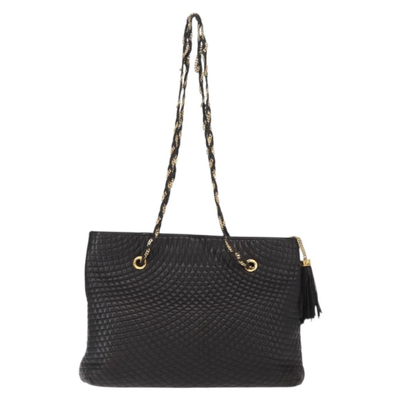 BALLY Chain Shoulder Bag Leather Black Gold Auth BA9129