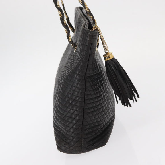 BALLY Chain Shoulder Bag Leather Black Gold Auth BA9129