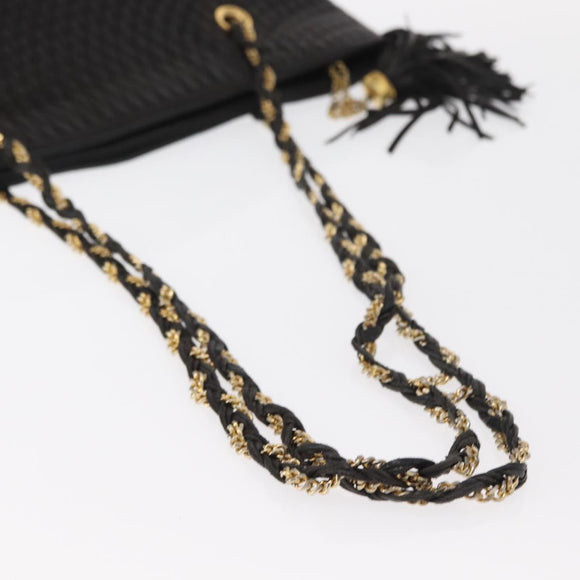 BALLY Chain Shoulder Bag Leather Black Gold Auth BA9129
