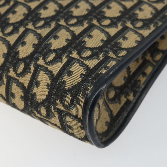 Christian Dior Trotter Canvas Shoulder Bag Navy Gold Auth BA9130