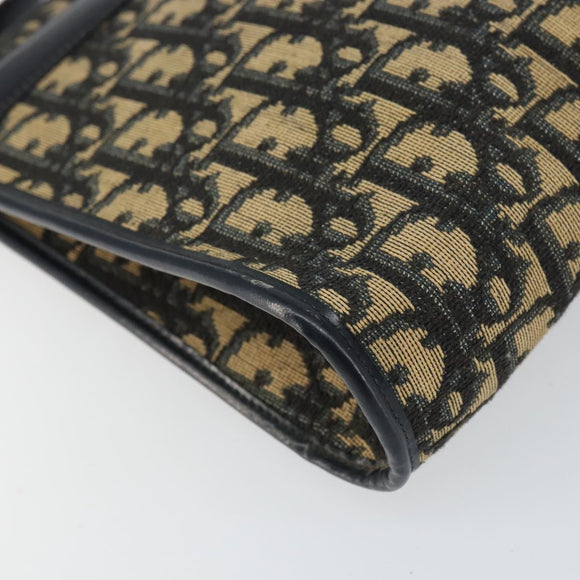 Christian Dior Trotter Canvas Shoulder Bag Navy Gold Auth BA9130