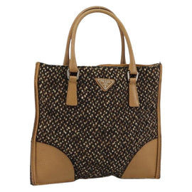 PRADA Hand Bag Cotton Brown Silver Auth BA9135