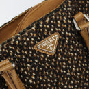 PRADA Hand Bag Cotton Brown Silver Auth BA9135-17