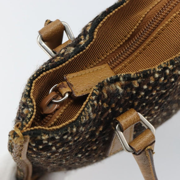 PRADA Hand Bag Cotton Brown Silver Auth BA9135