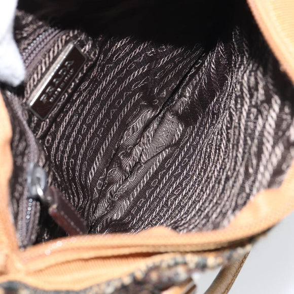 PRADA Hand Bag Cotton Brown Silver Auth BA9135