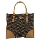 PRADA Hand Bag Cotton Brown Silver Auth BA9135-13