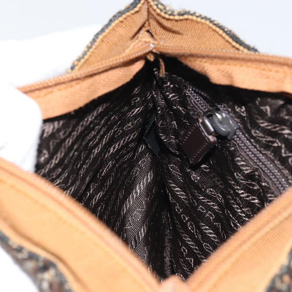 PRADA Hand Bag Cotton Brown Silver Auth BA9135