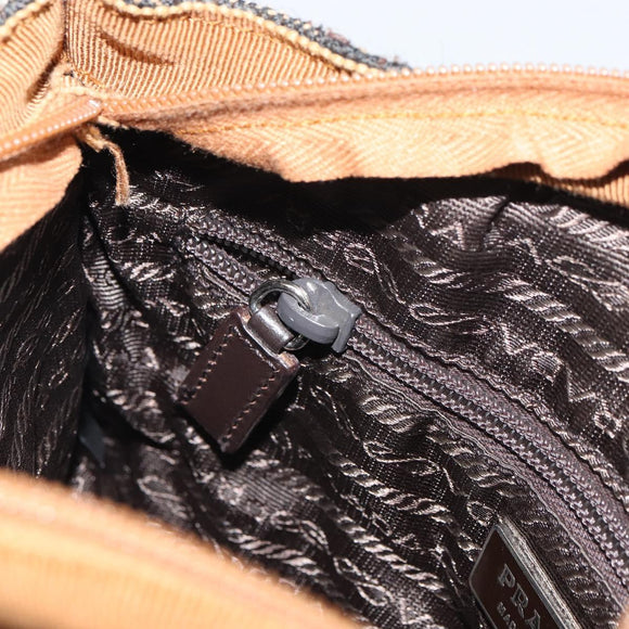 PRADA Hand Bag Cotton Brown Silver Auth BA9135