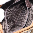 PRADA Hand Bag Cotton Brown Silver Auth BA9135-23
