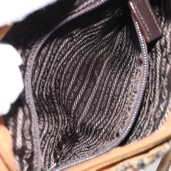 PRADA Hand Bag Cotton Brown Silver Auth BA9135