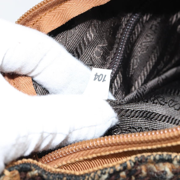 PRADA Hand Bag Cotton Brown Silver Auth BA9135