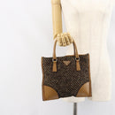 PRADA Hand Bag Cotton Brown Silver Auth BA9135-24