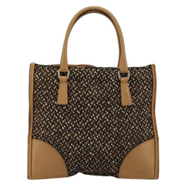 PRADA Hand Bag Cotton Brown Silver Auth BA9135 - 0