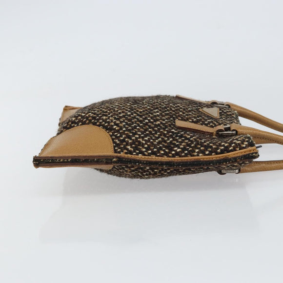 PRADA Hand Bag Cotton Brown Silver Auth BA9135