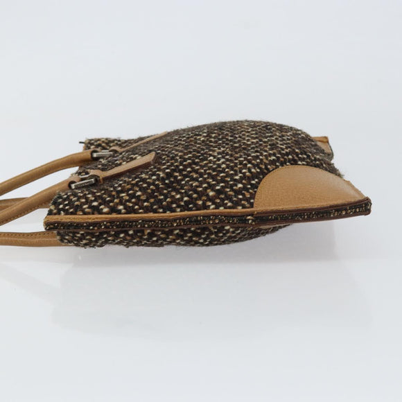 PRADA Hand Bag Cotton Brown Silver Auth BA9135