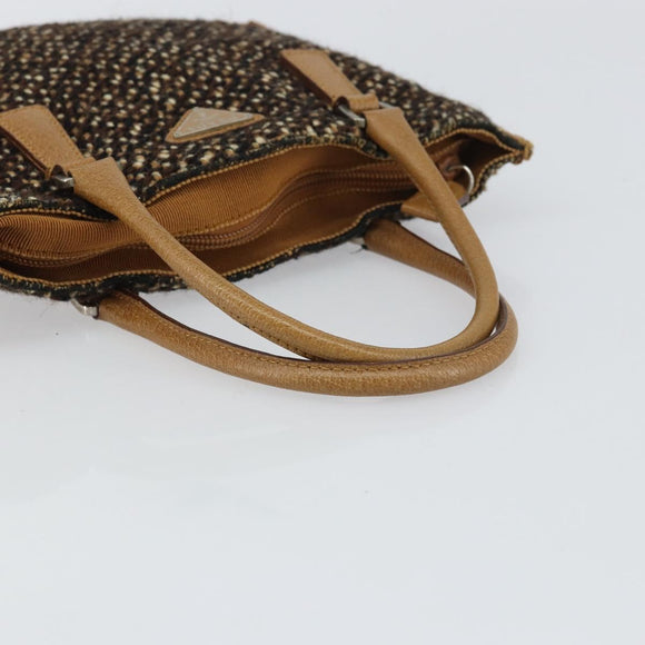 PRADA Hand Bag Cotton Brown Silver Auth BA9135A