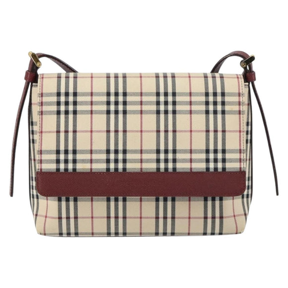 BURBERRY Nova Check Shoulder Bag Canvas Beige Gold Auth BA9136