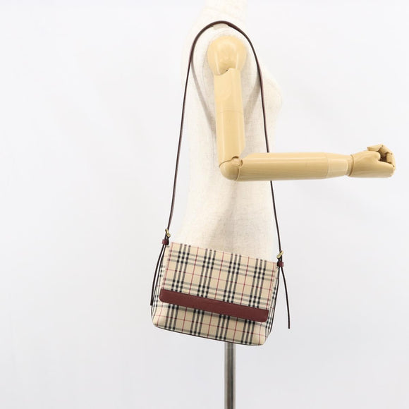 BURBERRY Nova Check Shoulder Bag Canvas Beige Gold Auth BA9136