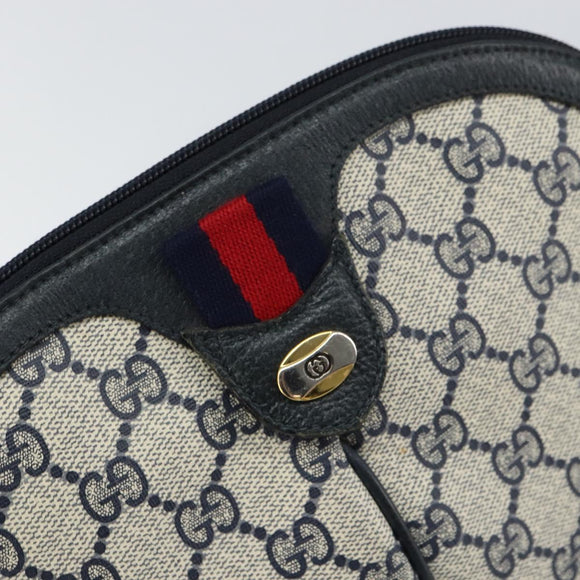 GUCCI GG Supreme Sherry Line Shoulder Bag PVC Navy Gold 904 02 047 Auth BA9137