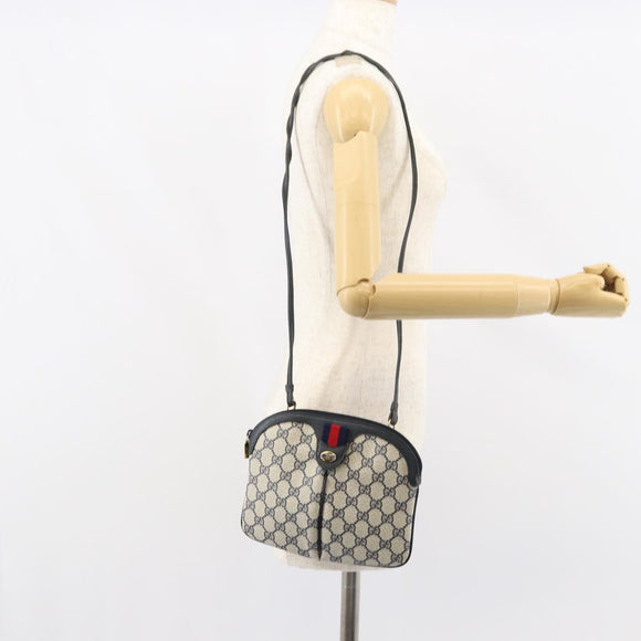 GUCCI GG Supreme Sherry Line Shoulder Bag PVC Navy Gold 904 02 047 Auth BA9137