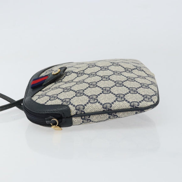 GUCCI GG Supreme Sherry Line Shoulder Bag PVC Navy Gold 904 02 047 Auth BA9137
