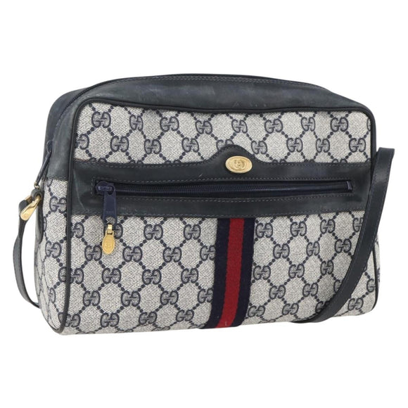 GUCCI GG Supreme Sherry Line Shoulder Bag PVC Navy Gold 42 01 4071 Auth BA9140