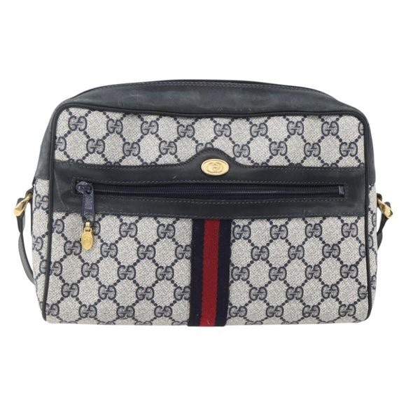 GUCCI GG Supreme Sherry Line Shoulder Bag PVC Navy Gold 42 01 4071 Auth BA9140