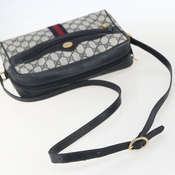 GUCCI GG Supreme Sherry Line Shoulder Bag PVC Navy Gold 42 01 4071 Auth BA9140