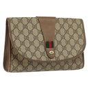 GUCCI GG Supreme Web Sherry Line Clutch Bag PVC Beige Gold 89 01 030 Auth BA9141-1