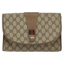 GUCCI GG Supreme Web Sherry Line Clutch Bag PVC Beige Gold 89 01 030 Auth BA9141-2