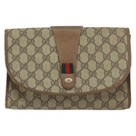 GUCCI GG Supreme Web Sherry Line Clutch Bag PVC Beige Gold 89 01 030 Auth BA9141 - 0