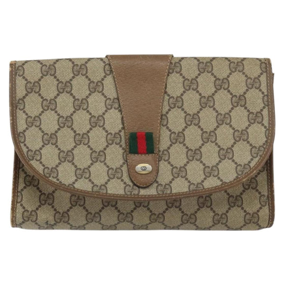 GUCCI GG Supreme Web Sherry Line Clutch Bag PVC Beige Gold 89 01 030 Auth BA9141