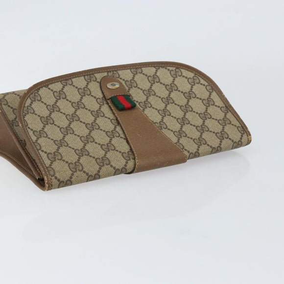 GUCCI GG Supreme Web Sherry Line Clutch Bag PVC Beige Gold 89 01 030 Auth BA9141