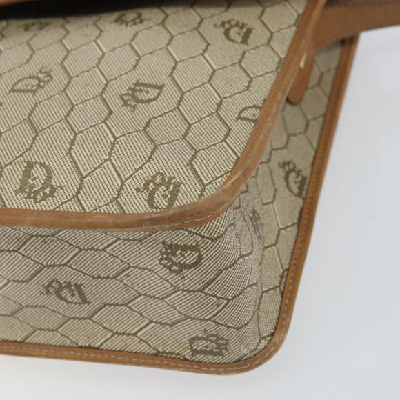 Christian Dior Honeycomb Canvas Shoulder Bag PVC Beige Gold Auth BA9156