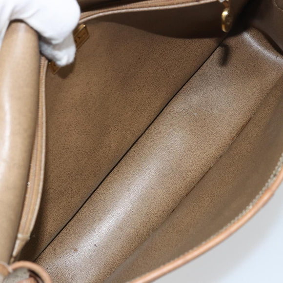Christian Dior Honeycomb Canvas Shoulder Bag PVC Beige Gold Auth BA9156