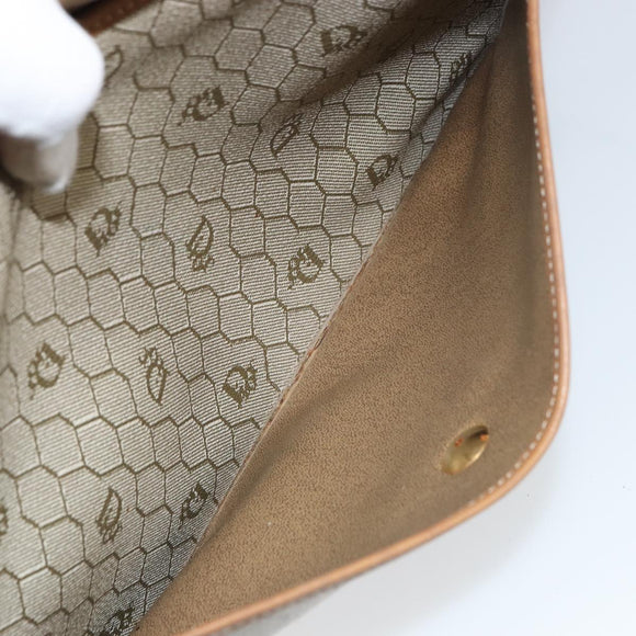 Christian Dior Honeycomb Canvas Shoulder Bag PVC Beige Gold Auth BA9156