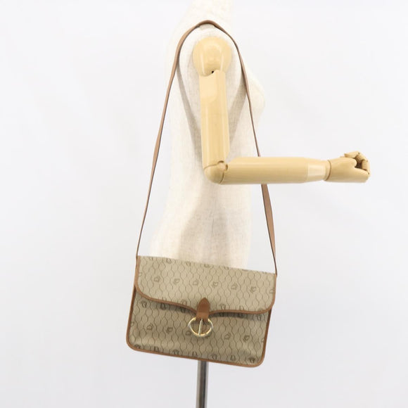 Christian Dior Honeycomb Canvas Shoulder Bag PVC Beige Gold Auth BA9156