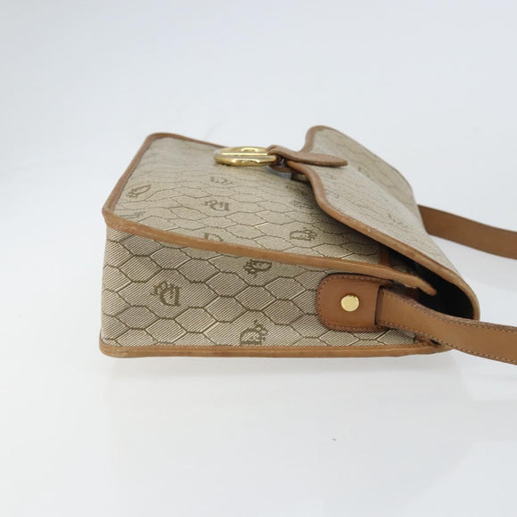 Christian Dior Honeycomb Canvas Shoulder Bag PVC Beige Gold Auth BA9156