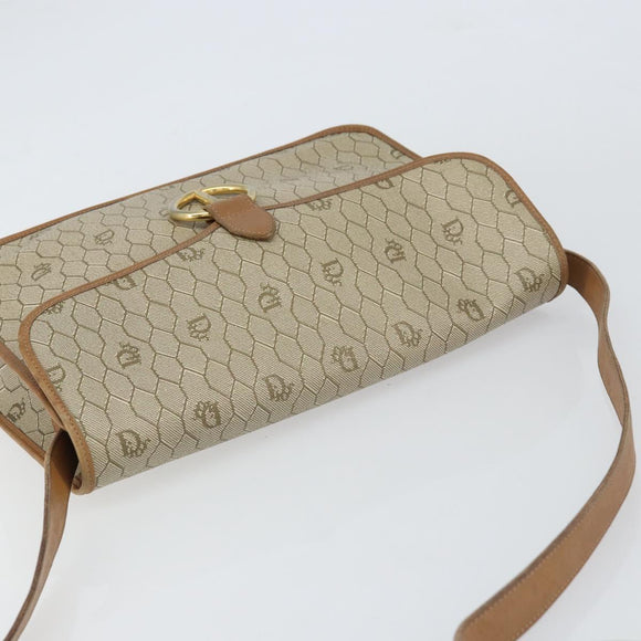 Christian Dior Honeycomb Canvas Shoulder Bag PVC Beige Gold Auth BA9156