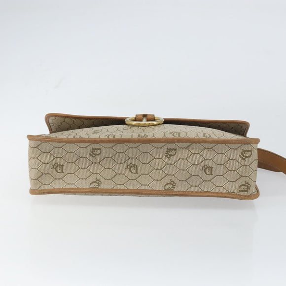 Christian Dior Honeycomb Canvas Shoulder Bag PVC Beige Gold Auth BA9156