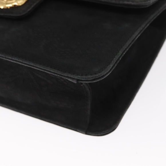 Chloe Chain Shoulder Bag Suede Black Gold Auth BA9157