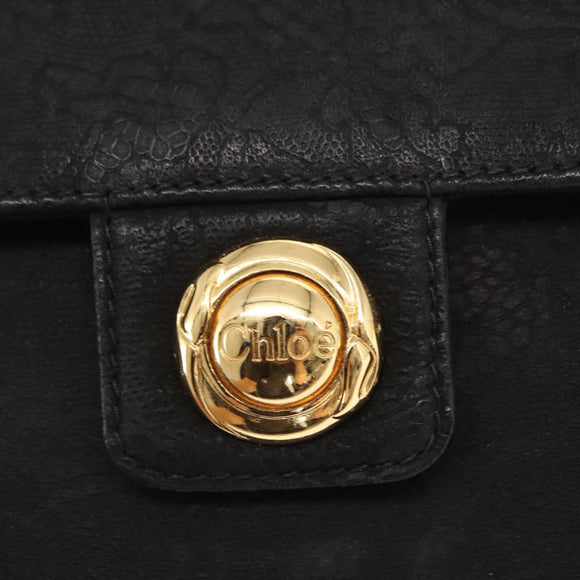 Chloe Chain Shoulder Bag Suede Black Gold Auth BA9157