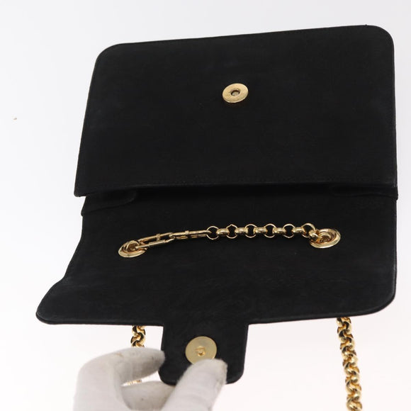 Chloe Chain Shoulder Bag Suede Black Gold Auth BA9157