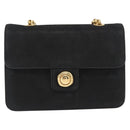 Chloe Chain Shoulder Bag Suede Black Gold Auth BA9157-2