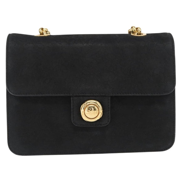 Chloe Chain Shoulder Bag Suede Black Gold Auth BA9157