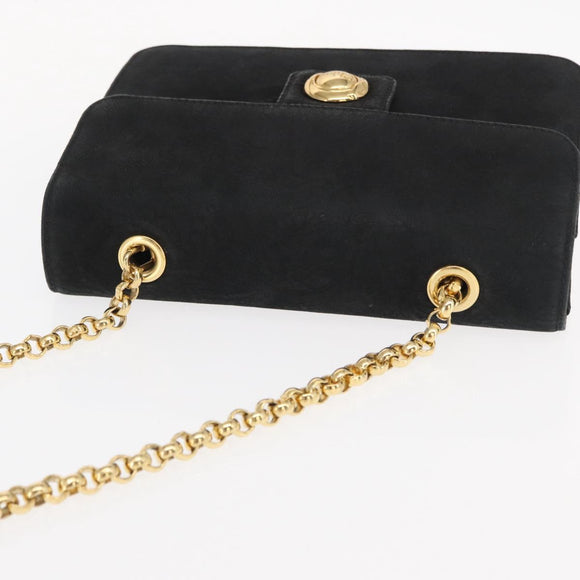 Chloe Chain Shoulder Bag Suede Black Gold Auth BA9157