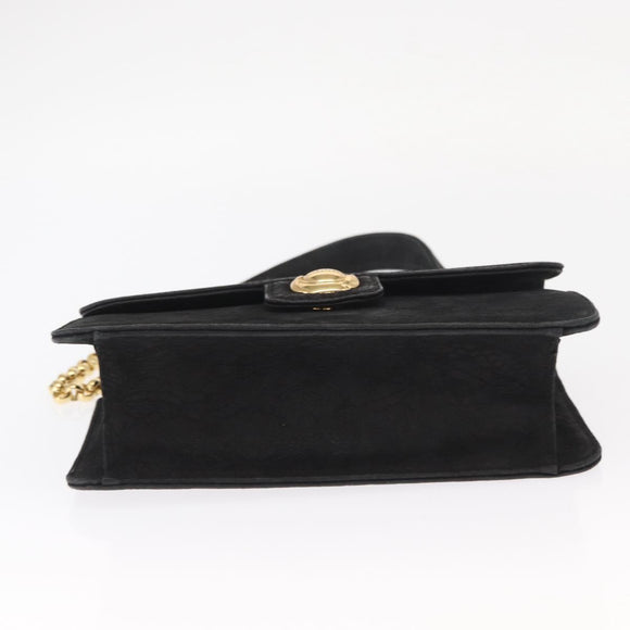 Chloe Chain Shoulder Bag Suede Black Gold Auth BA9157